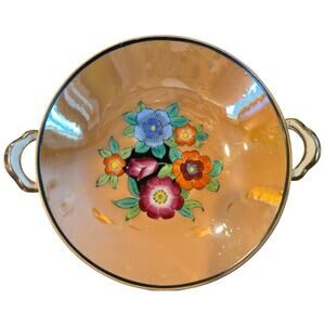 Vtg 20s Noritake Morimura Orange Luster Hand Painted Floral Footed Bowl Compote